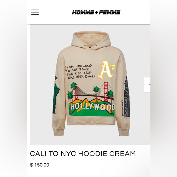🌴🍎 NWT! Homme+Femme California to NYC Hoodie - Picture 16 of 16